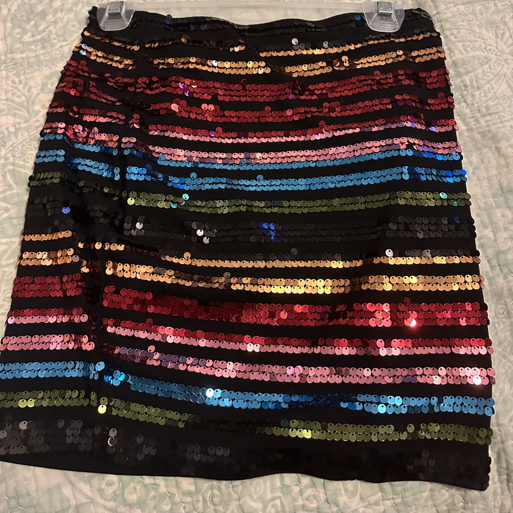 Express Black Multicolor Sequin Mini Skirt